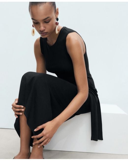 Mango Black Knot Detail Cotton Midi Dress