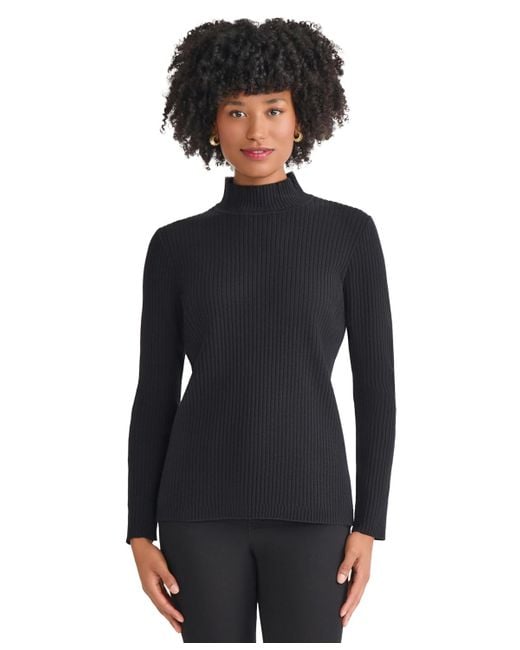 Jones New York Blue Sutton Ribbed Mock-neck Long-sleeve Sweater