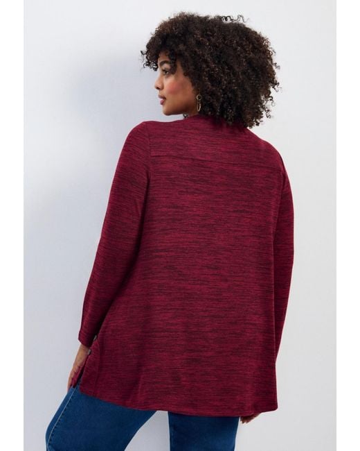 Avenue Red Ruby Button Detail Hacci Top
