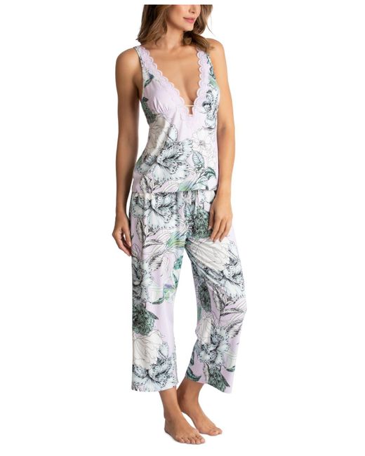 Linea Donatella Purple Palm Garden Cami & Cropped Pants Pajama Set