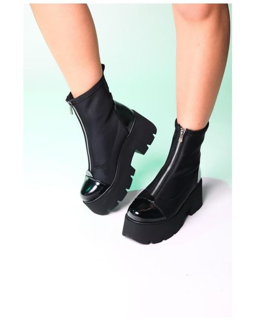 Prologue Shoes Black Bray Patent Chunky Boot ()