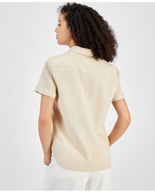 Tommy Hilfiger Natural Linen-blend Short-sleeve Button-front Shirt