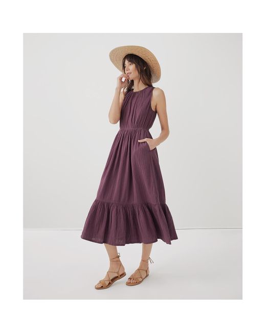 Pact Purple Organic Cotton Coastal Double Gauze Cutout Midi Dress