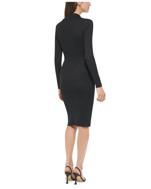 Calvin Klein Button-trim Sweater Dress in Black | Lyst