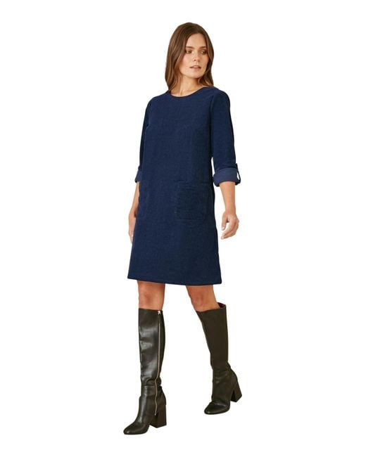 Yumi' Women's Blue Cord Tunic Dress With Pockets