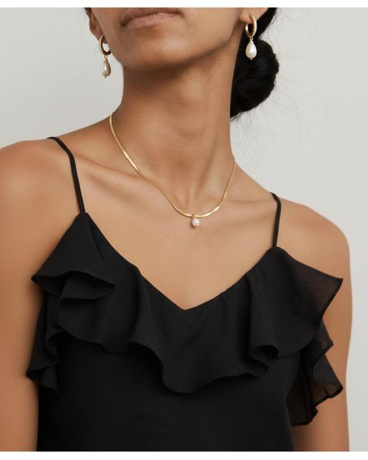 Joey Baby White 2-pc. Set Handcrafted Sleek Snake Chain With Pearl Necklace And Earrings