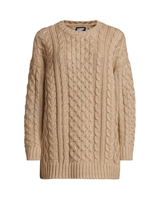 Lands' End Natural Oversized Drifter Cable Tunic Sweater