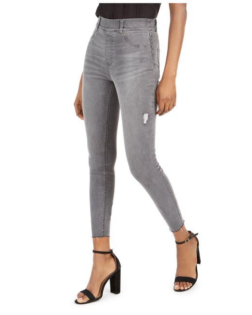 Spanx Distressed Skinny Jeans in Gray | Lyst
