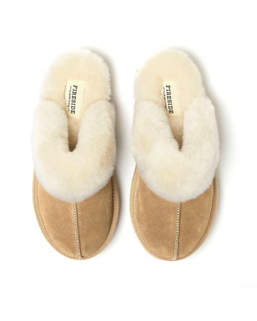 Dearfoams Natural Fireside By Melton Genuine Shearling Platform Scuff Slipper