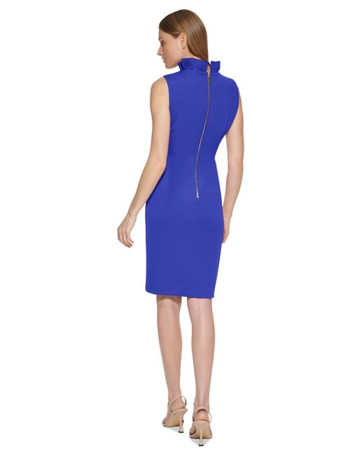 Calvin Klein Blue V-neck Scuba-crepe Sheath Dress