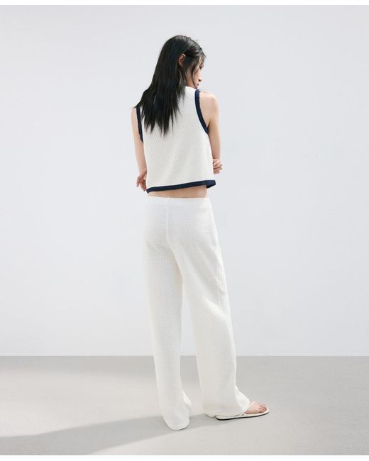 Mango White Straight Knitted Pants