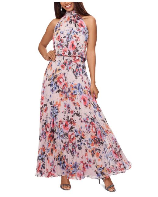Xscape Multicolor Halter-neck Floral Gown