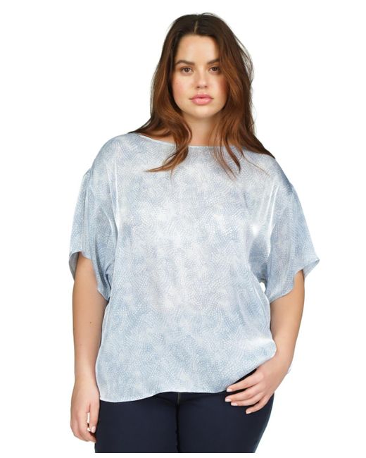 Michael Kors Blue Michael Plus Size Petal-print Short-sleeve Top