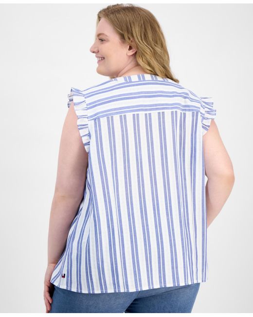 Tommy Hilfiger Blue Plus Size Striped Cotton Top