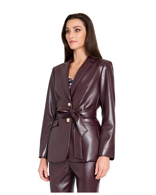 Tahari Purple Long Sleeve Belted Jacket