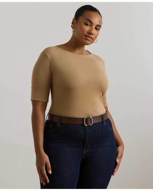 Ralph Lauren Blue Plus Size Elbow-sleeve Tee