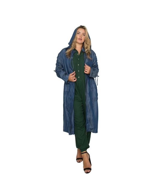 Standards & Practices Blue Plus Size Denim Hooded Long Trench Coat