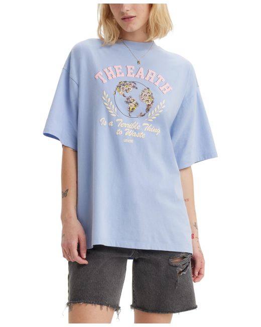 Levi's Blue Cotton Graphic-print Short Stack Tee