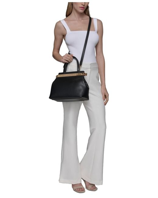 Karl Lagerfeld Black Jacqueline Medium Leather Satchel
