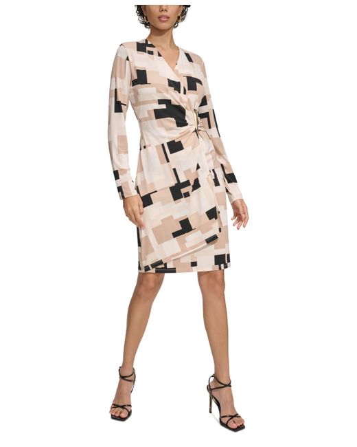 Calvin Klein Natural Printed Long-sleeve Wrap Dress