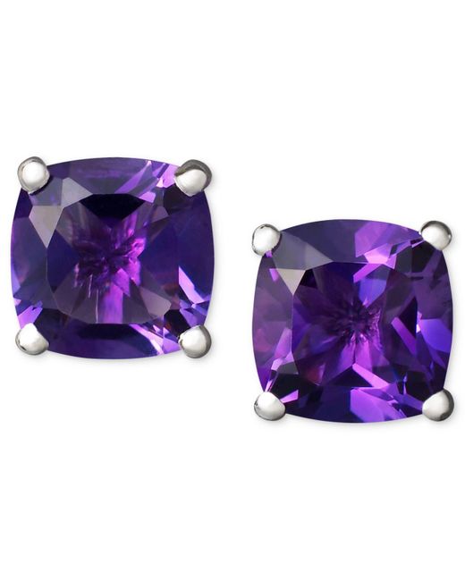 Macy's Multicolor Amethyst (1-3/4 Ct. T.w.) Cushion Stud Earrings In 14k White Gold (also Available In Peridot, Garnet, Citrine And Blue Topaz)