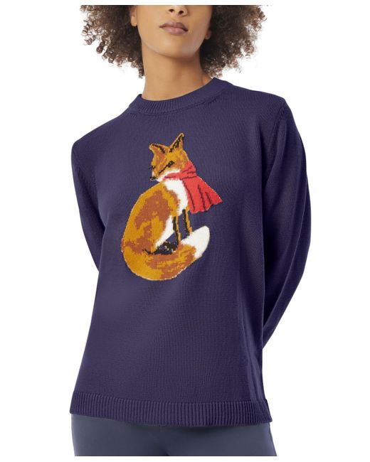 Jones New York Blue Fox Long-sleeve Crewneck Sweater