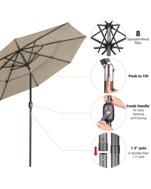 Yescom Metallic 10 Ft 3 Tier Patio Umbrella