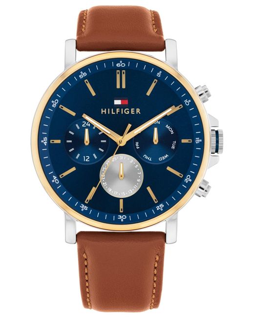 Tommy Hilfiger Blue Multifunction Leather Strap Watch for men