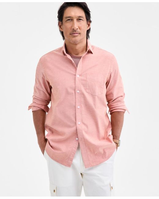 Club Room Pink Solid Stretch Oxford Cotton Shirt for men