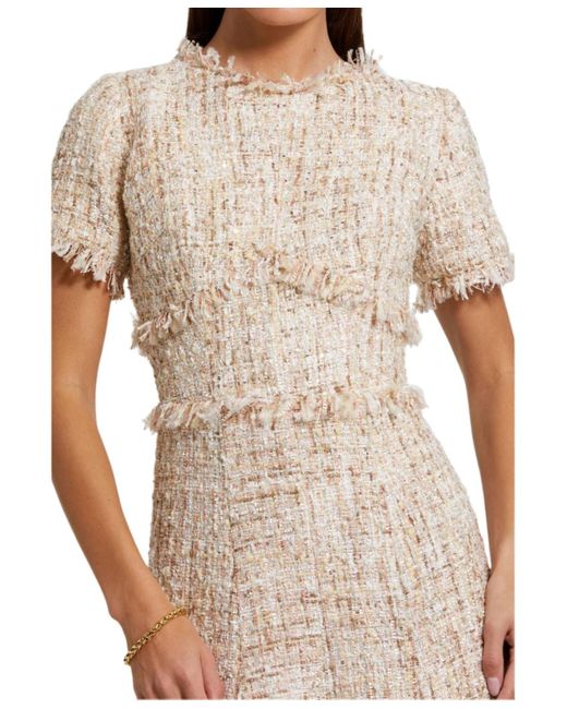 Mac Duggal Natural Boucle Short Sleeve A Line Midi Dress