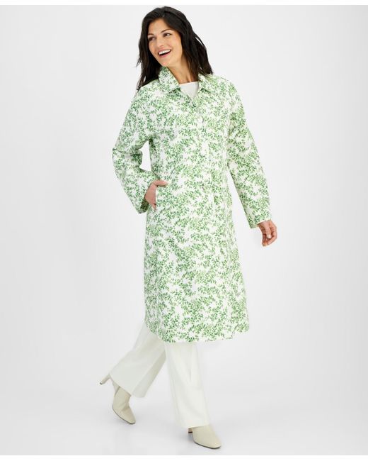 Macy's Green Flower Show Long A-line Printed Raincoat