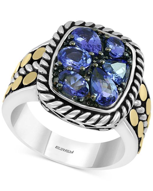 Effy Metallic Effy® Tanzanite Cluster Ring (1-7/8 Ct. T.w.) In Sterling Silver And 18k Gold