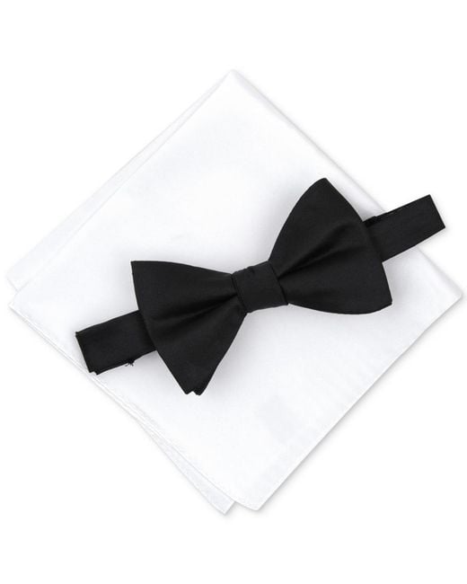 Alfani Black Solid Texture Pocket Square And Bowtie for men