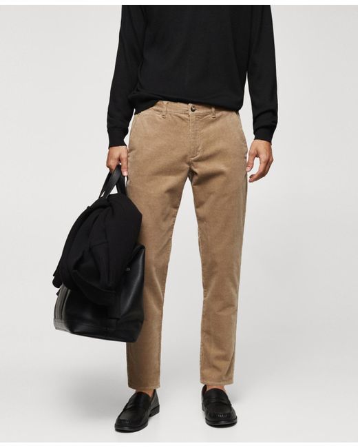 Mango Brown Corduroy Slim-fit Drawstring Pants for men