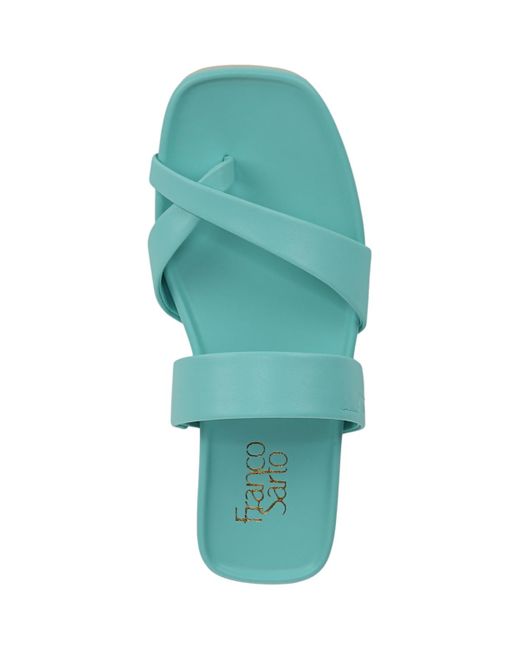 Franco Sarto Blue Estella Open Square Toe Slide Flat Sandals