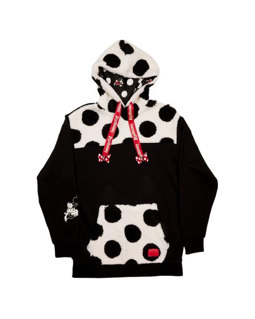 Loungefly Black And Distressed Mickey And Friends Minnie Mouse Rocks The Dots Sherpa Pullover Hoodie