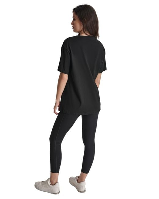 DKNY Black Sport Varsity Satin Logo Oversized Cotton T-shirt