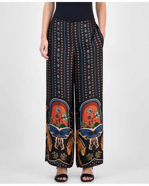 Tahari Blue Printed Pull-on Wide-leg Pants