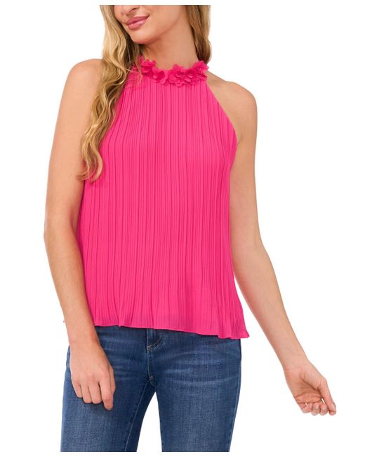 Cece Red Pleated Halter Neck Top