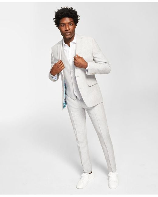Bar Iii White Slim-fit Textured Linen Vested Suit Separate, Created For Macy's for men