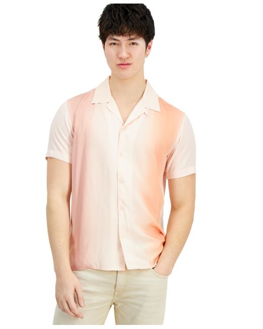 INC International Concepts Natural Merrit Short Sleeve Button-front Printed Camp Shirt for men