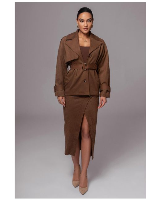 JLUXLABEL Brown Audrey Suede Midi Skirt