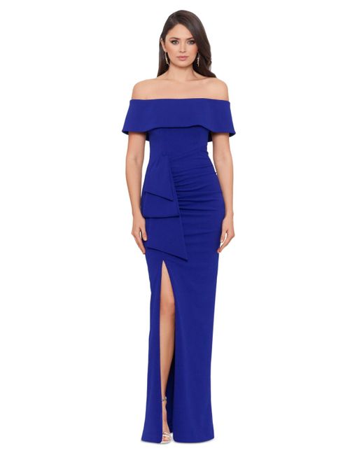Xscape Blue Off-the-shoulder Gown