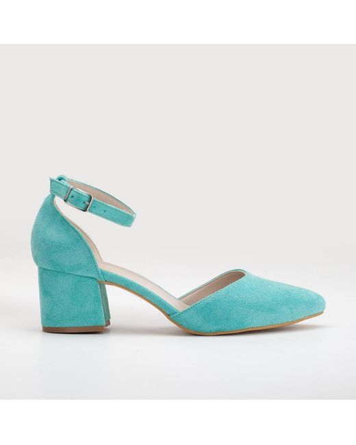 Forever & Always Shoes Blue Marcelle Low Block Heel Pumps