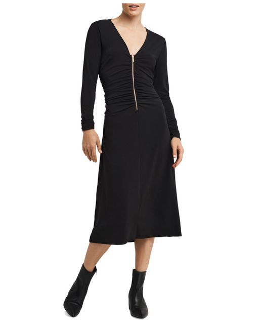 H Halston Zipfront Longsleeve Aline Dress in Black Lyst