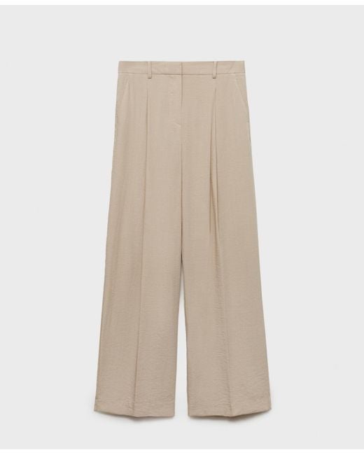 Mango Natural Wide Leg Pleated Pants