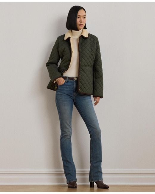 Ralph Lauren Brown Faux-sherpa-collar Quilted Coat