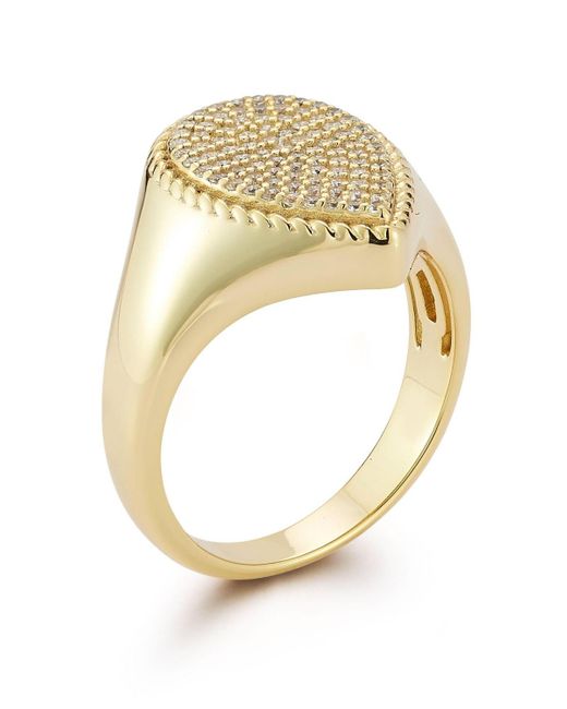 Rachel Zoe White 14k Plated Sterling Silver Pave Pear Signet Ring