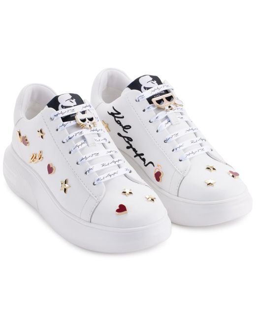 Karl Lagerfeld White Kenna Lace-up Low-top Embellished Sneakers