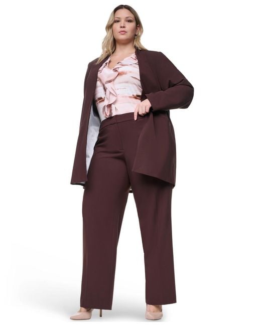 Calvin Klein Purple Plus Size Collarless Open-front Rollback-cuff Jacket